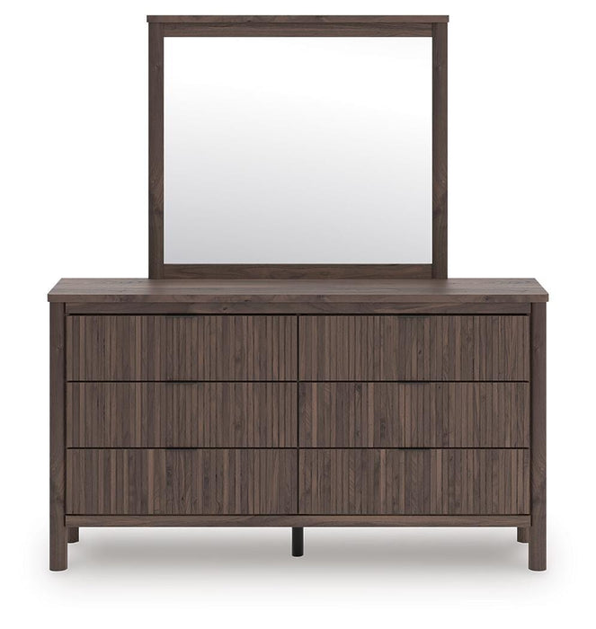 Pamytta Queen Upholstered Panel Bed, Dresser, Mirror and Nightstand