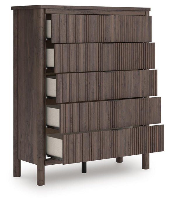 Pamytta Twin Upholstered Panel Bed, Dresser, Mirror, Chest and Nightstand