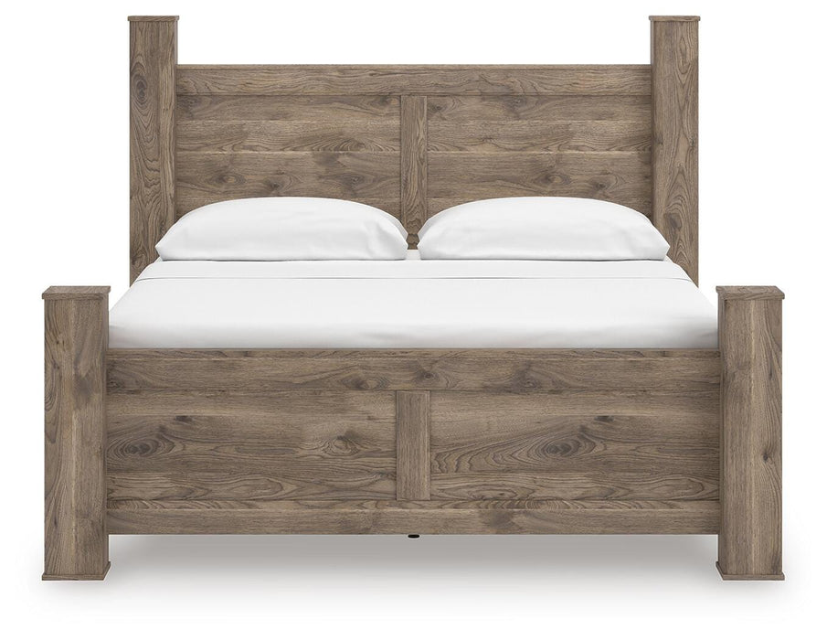 Rusticott King Poster Bed, Dresser, Mirror and Nightstand