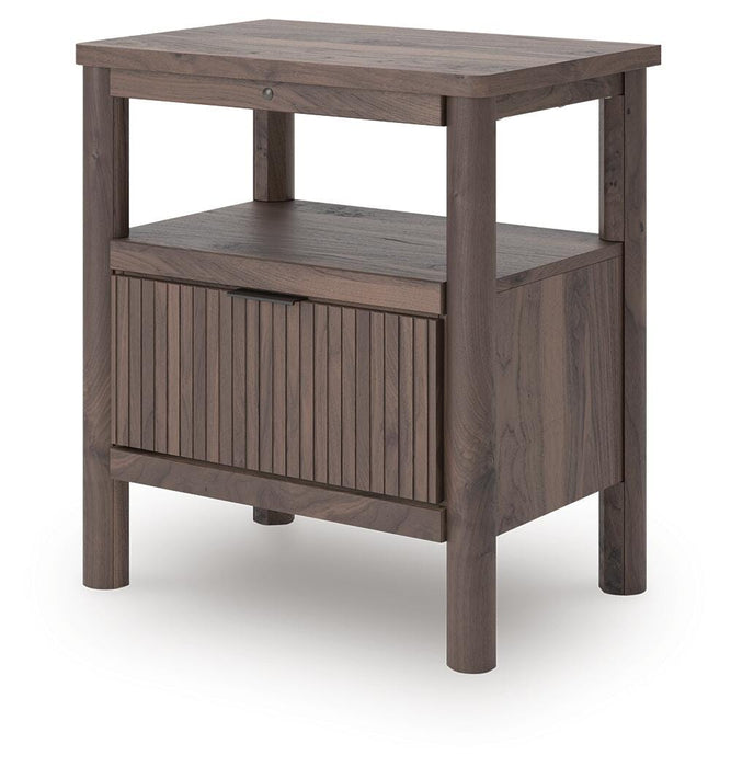 Pamytta Full Upholstered Panel Platform Bed, Dresser, Mirror, Chest and Nightstand