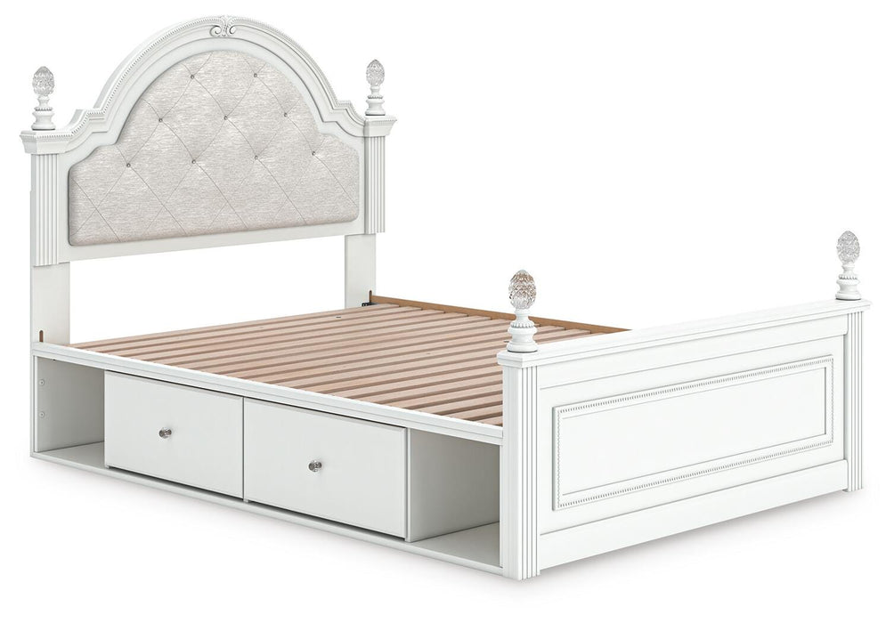 Kozlani Full Upholstered Panel Storage Bed, Dresser and Mirror