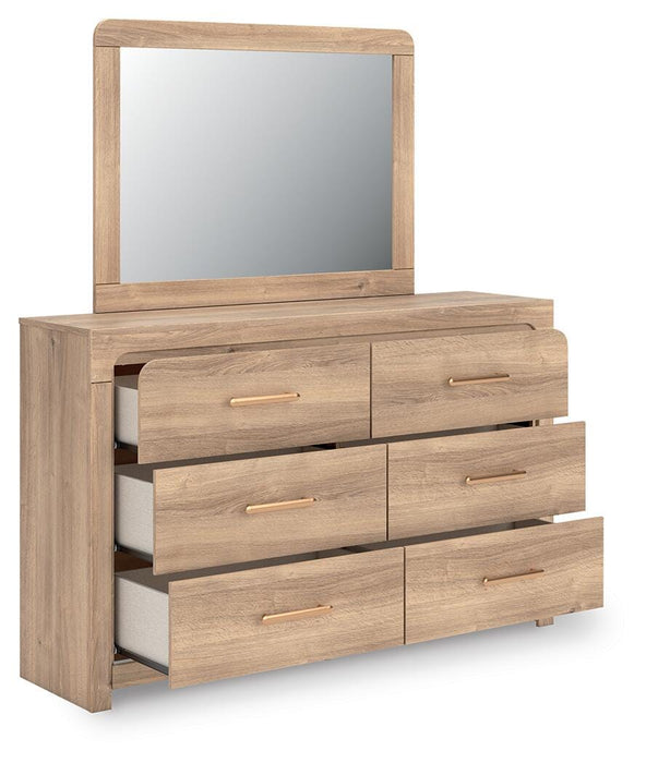 Kinlanni King Upholstered Platform Bed, Dresser, Mirror and Nightstand