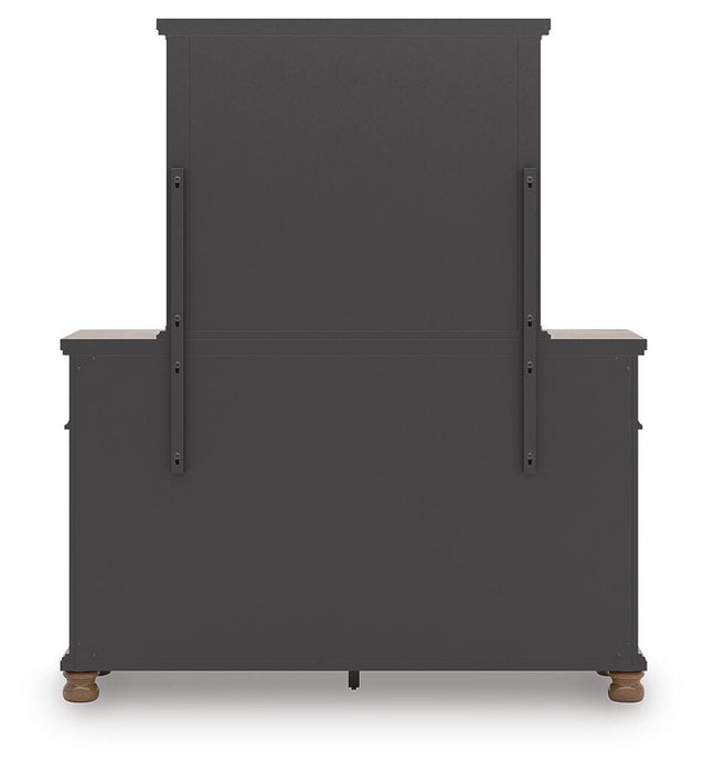 Rowlenstown California King Poster Bed with Mirrored Dresser