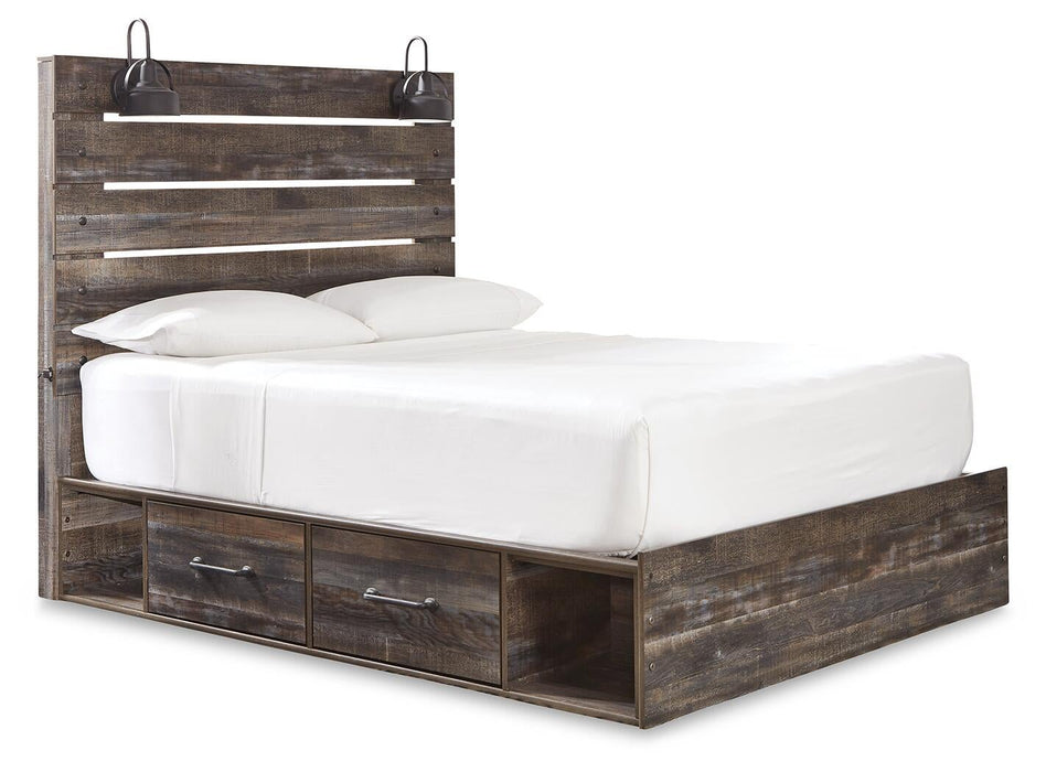 Drystan Queen Panel Bed with 2 Storage Drawers, Dresser, Mirror, Chest and Nightstand