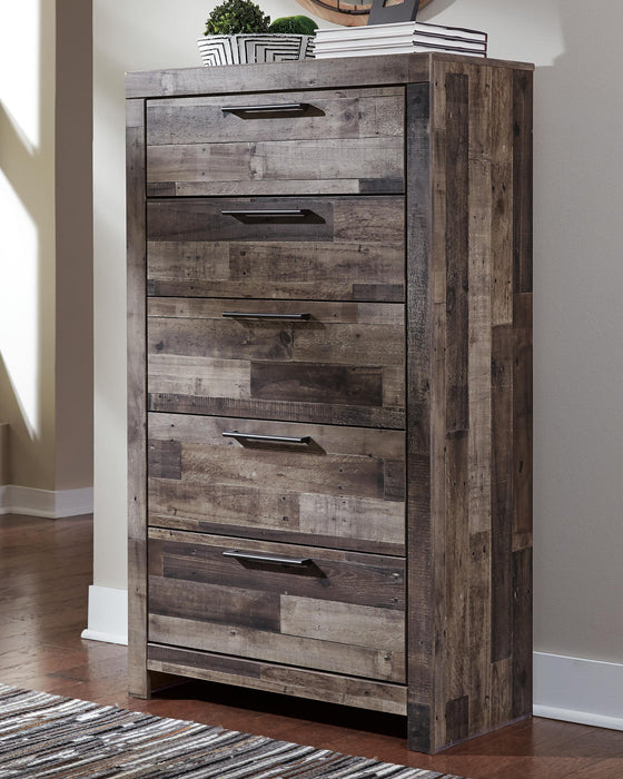 Derekson Queen/Full Panel Headboard Bed with Mirrored Dresser, Chest and Nightstand