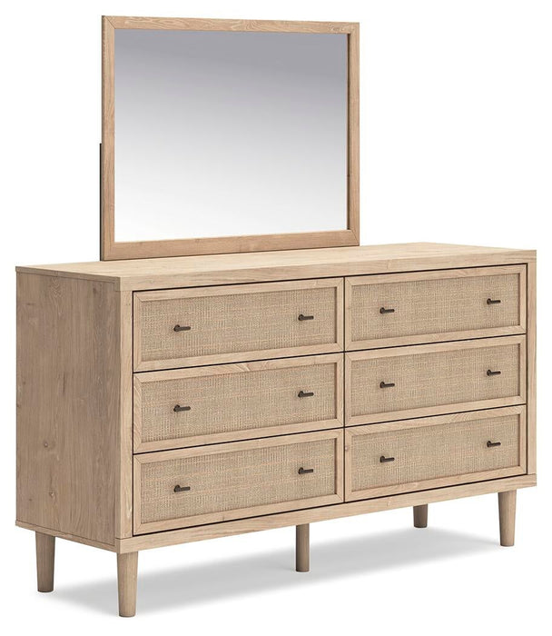 Cielden Full Upholstered Bed with Roll Slats, Dresser, Mirror and Nightstand