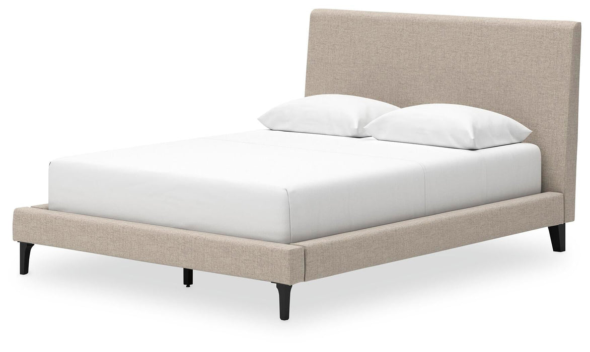 Cielden Queen Upholstered Bed with Roll Slats, Dresser and Mirror