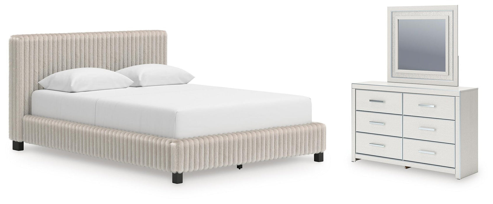 Birmonton Queen Upholstered Bed, Dresser and Mirror